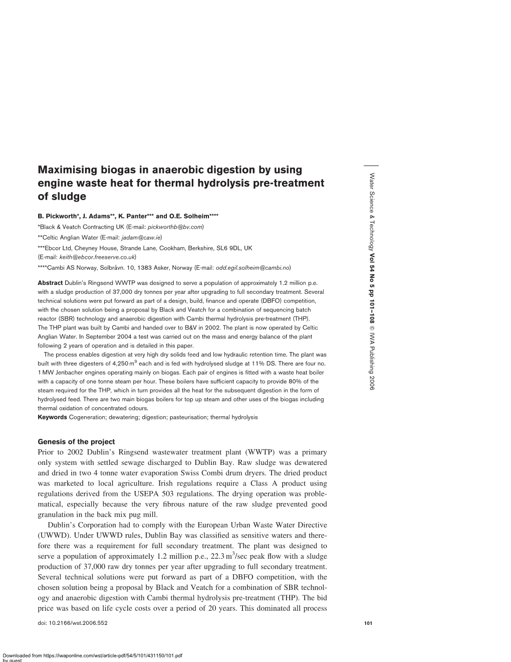 Maximising Biogas in Anaerobic Digestion by Using Engine Waste Heat for Thermal Hydrolysis Pre-Treatment of Sludge