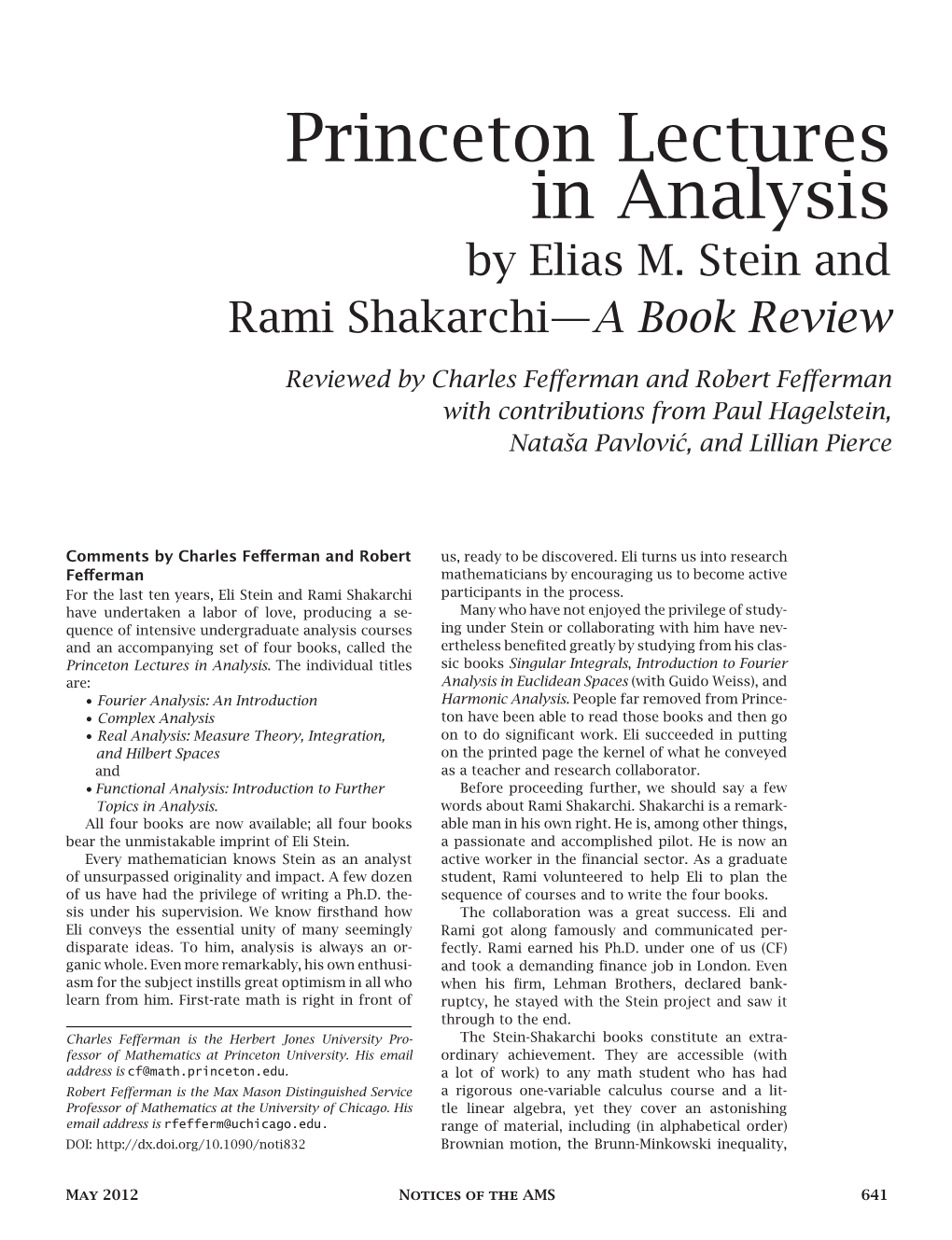Princeton Lectures in Analysis by Elias M