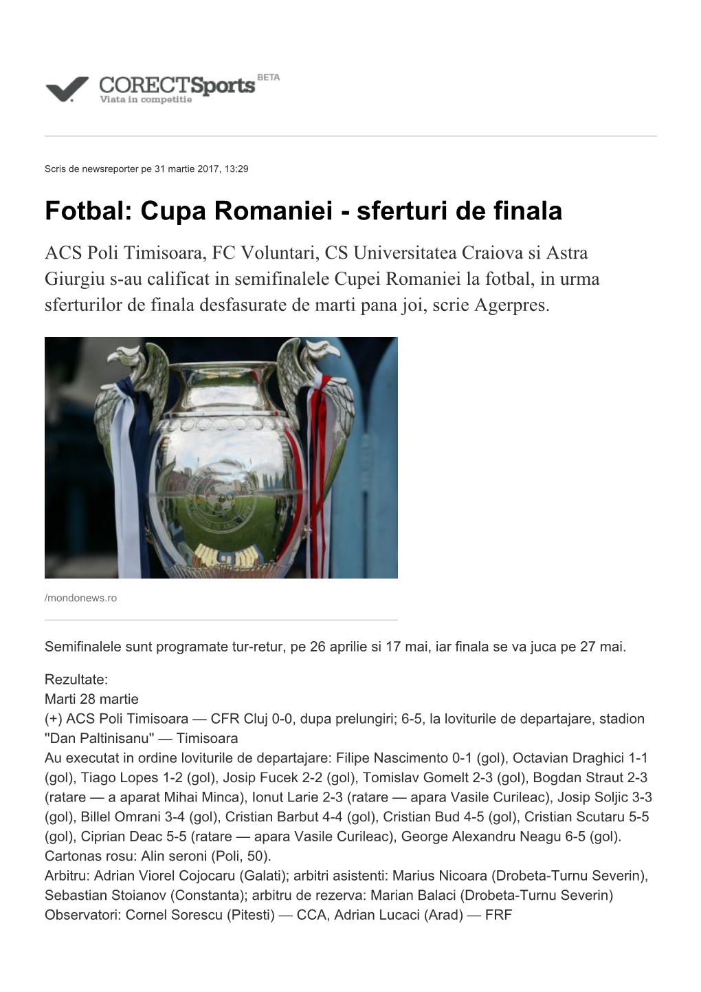 Fotbal: Cupa Romaniei