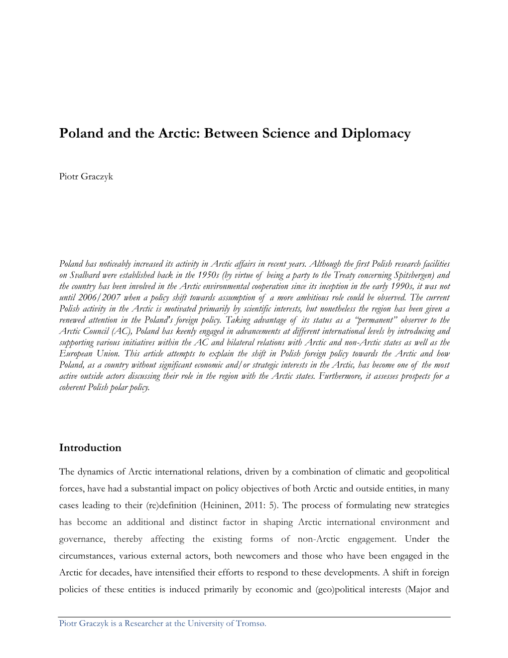 Poland and the Arctic: Between Science and Diplomacy