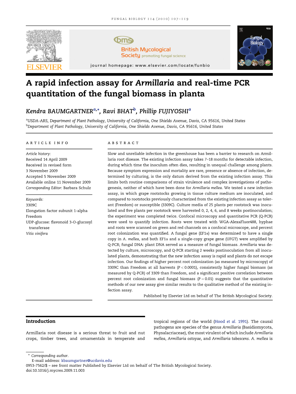 A Rapid Infection Assay for Armillaria and Real-Time PCR Quantitation of the Fungal Biomass in Planta