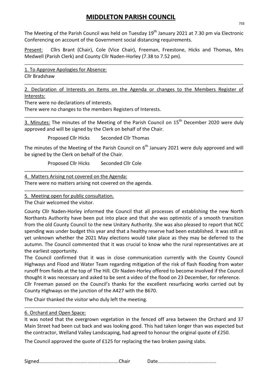 January 2021 at 7.30 Pm Via Electronic Conferencing on Account of the Government Social Distancing Requirements