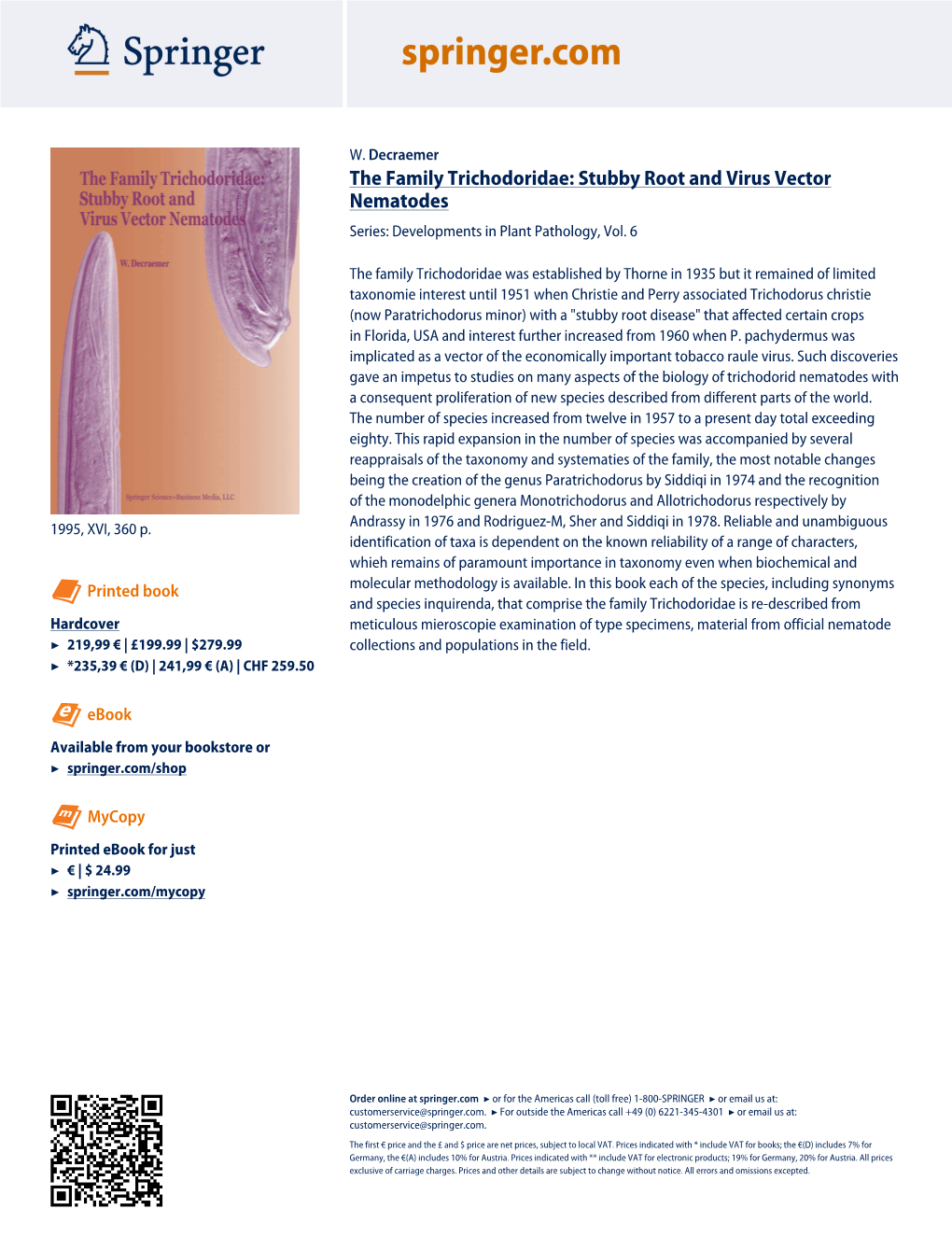 The Family Trichodoridae: Stubby Root and Virus Vector Nematodes Series: Developments in Plant Pathology, Vol