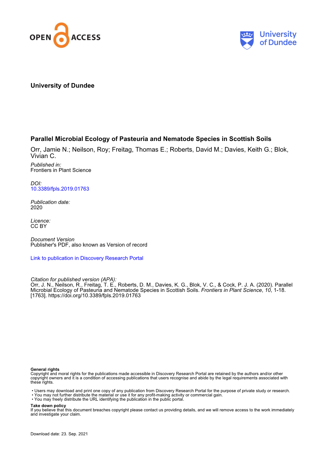 Parallel Microbial Ecology of Pasteuria and Nematode Species