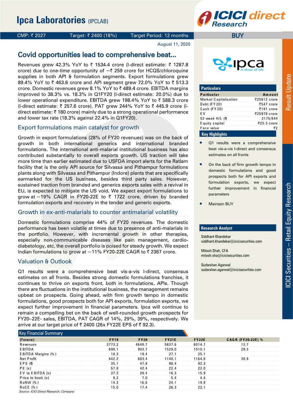 Result Update | Ipca Laboratories ICICI Direct Research
