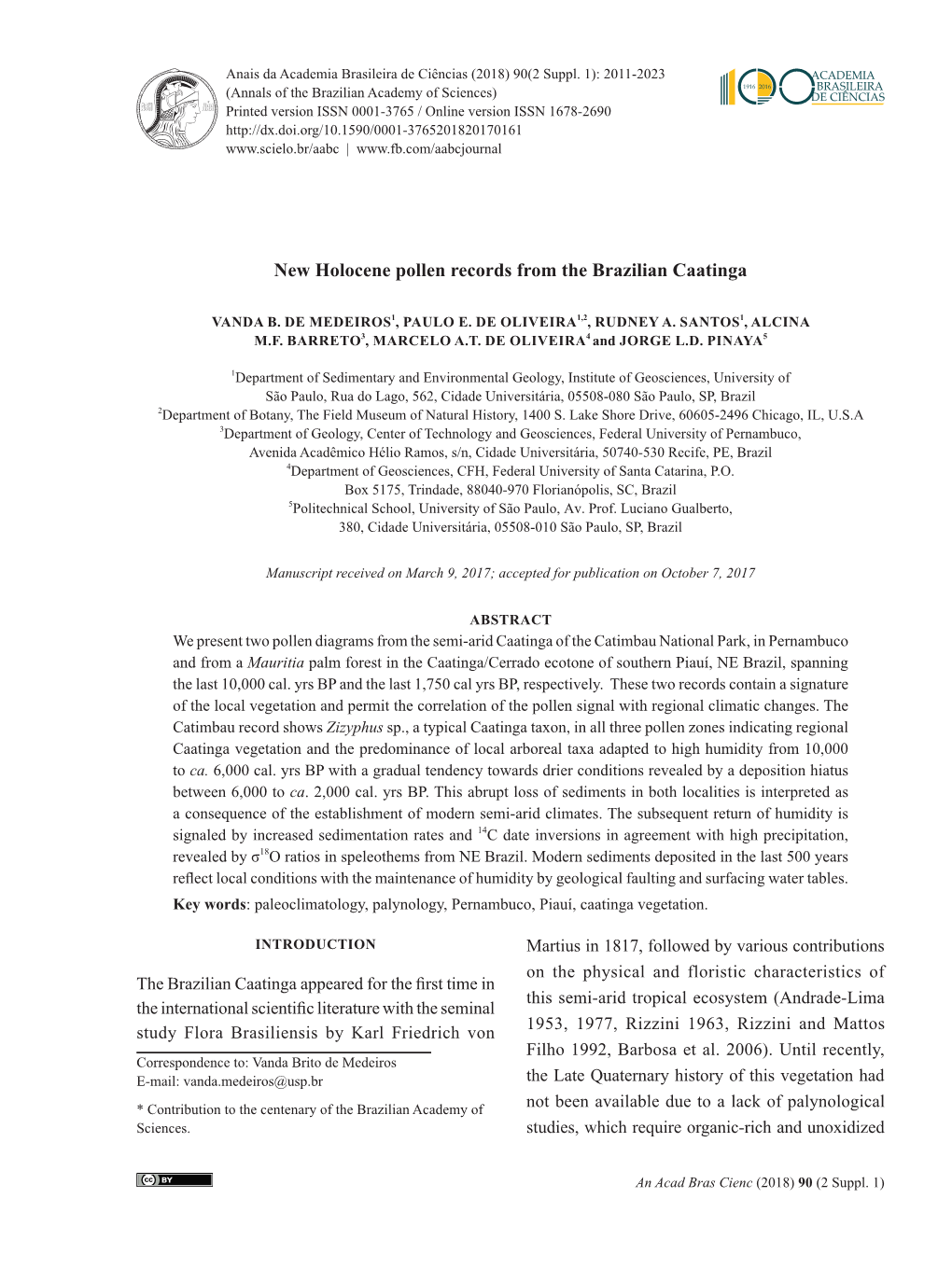 New Holocene Pollen Records from the Brazilian Caatinga