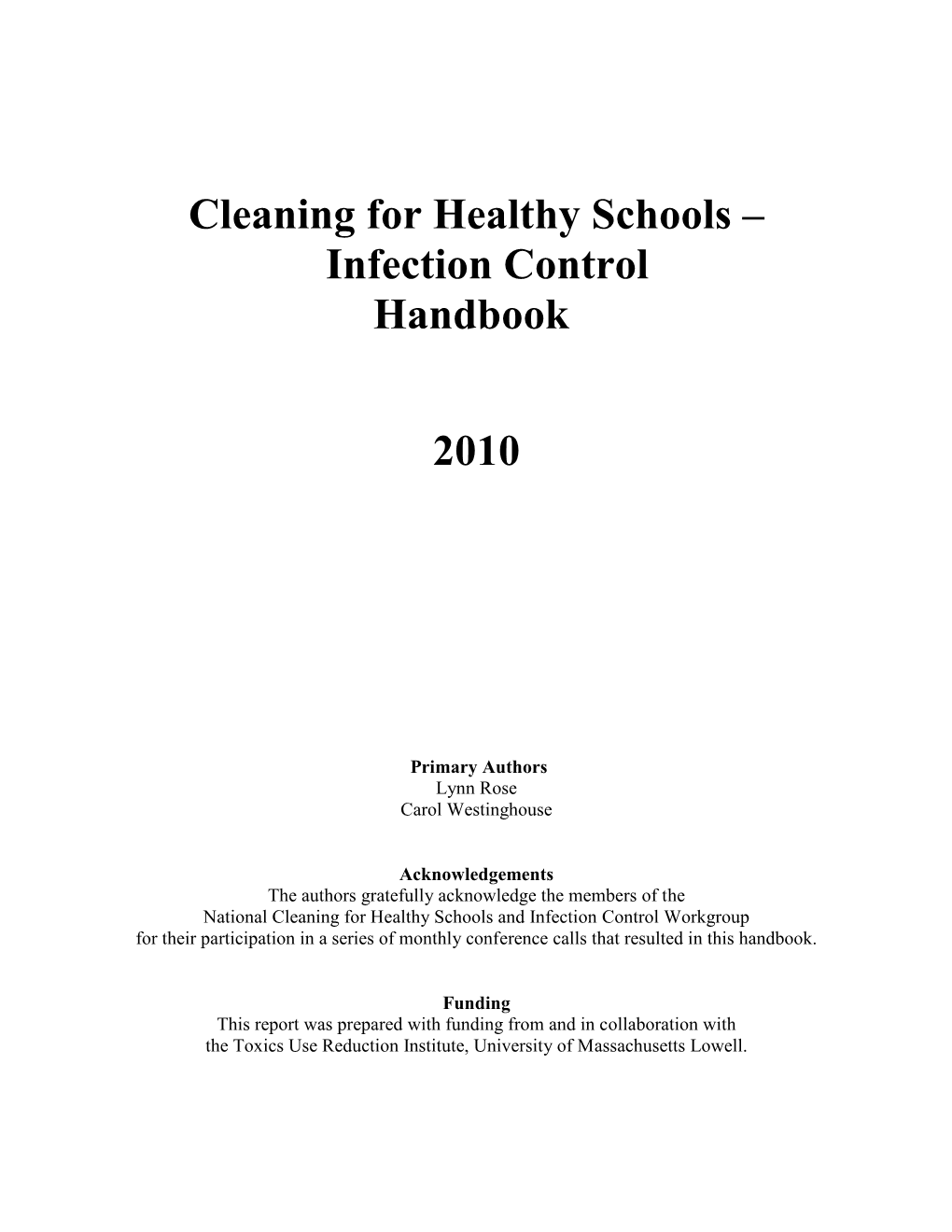 Cleaning for Healthy Schools – Infection Control Handbook 2010