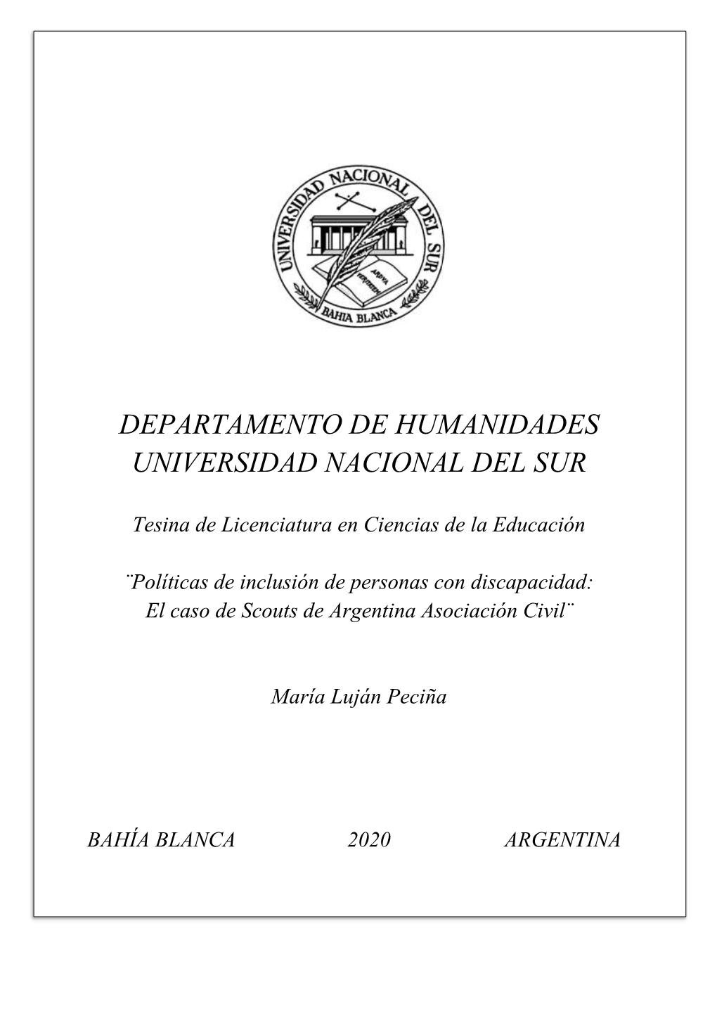 Departamento De Humanidades Universidad Nacional Del Sur