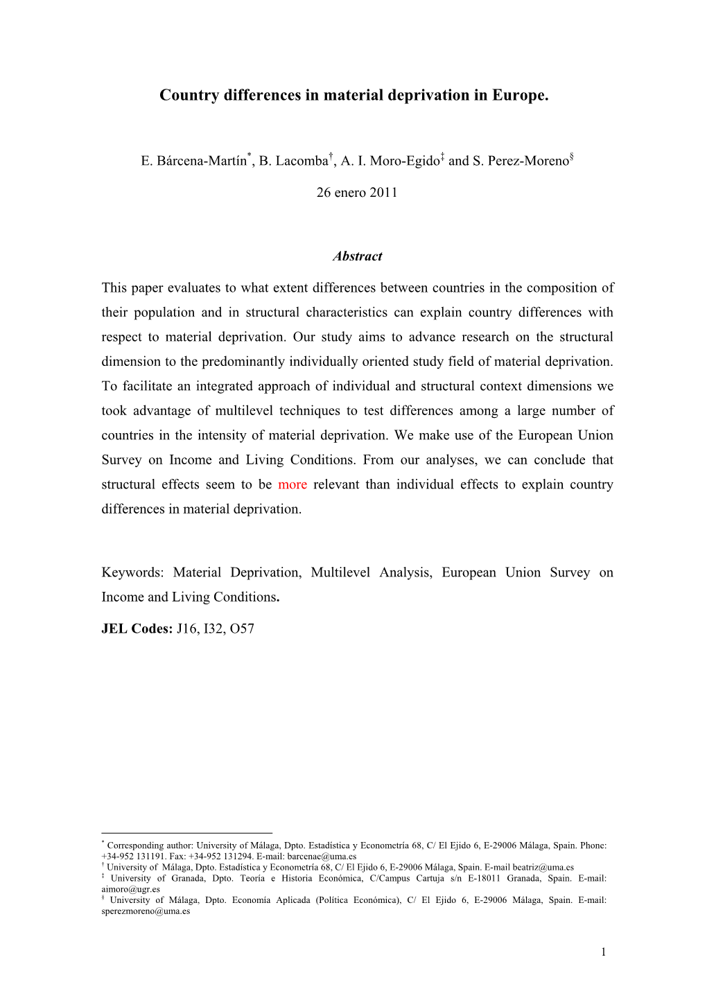 Country Differences in Material Deprivation in Europe