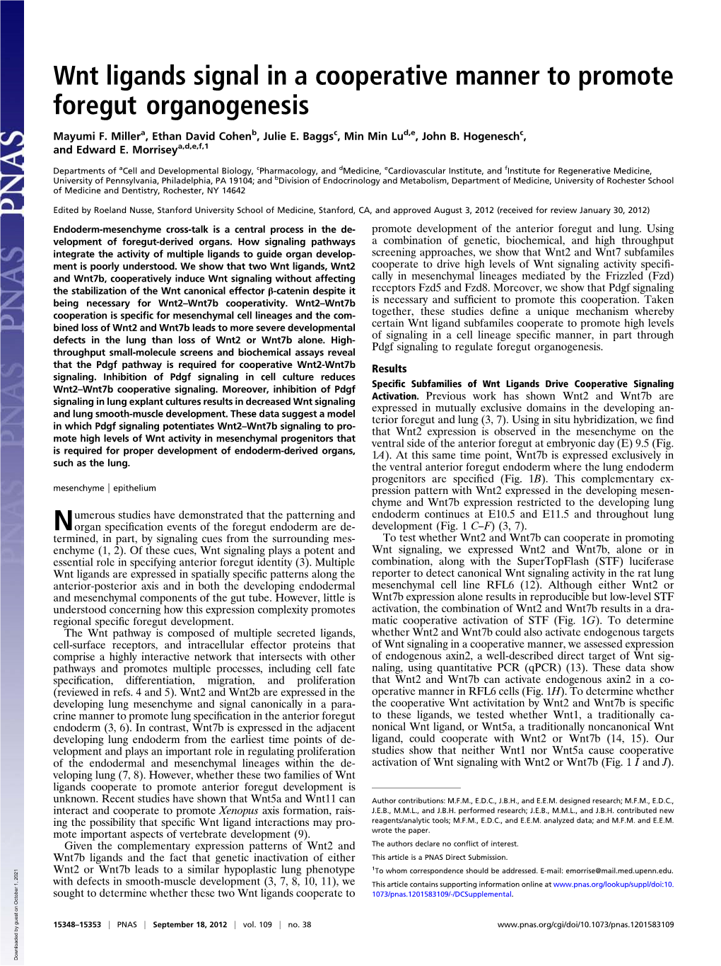 Wnt Ligands Signal in a Cooperative Manner to Promote Foregut Organogenesis