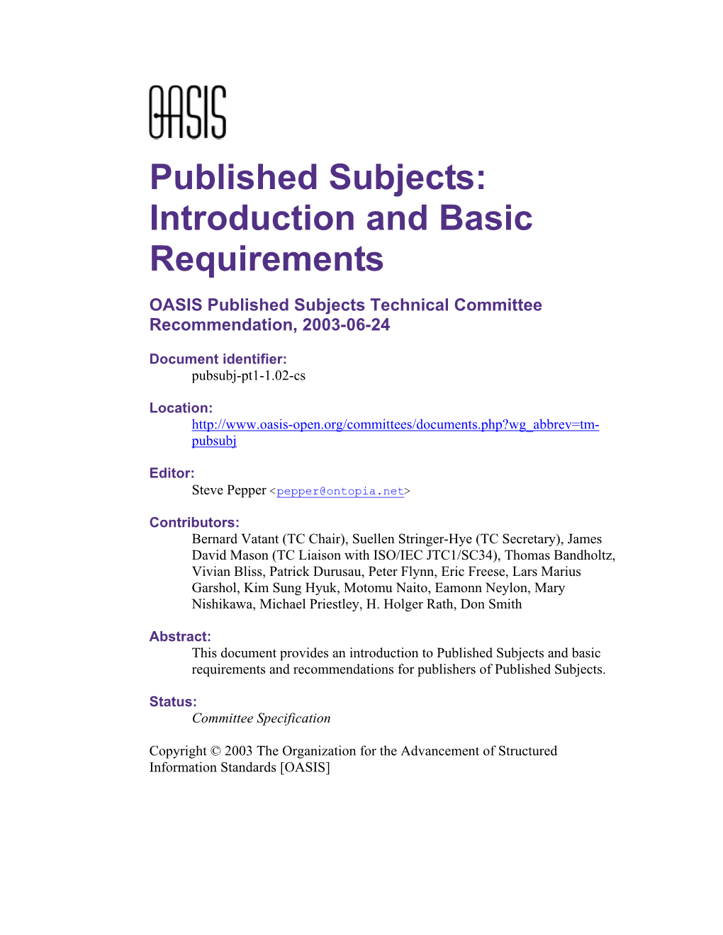 Published Subjects: Introduction and Basic Requirements