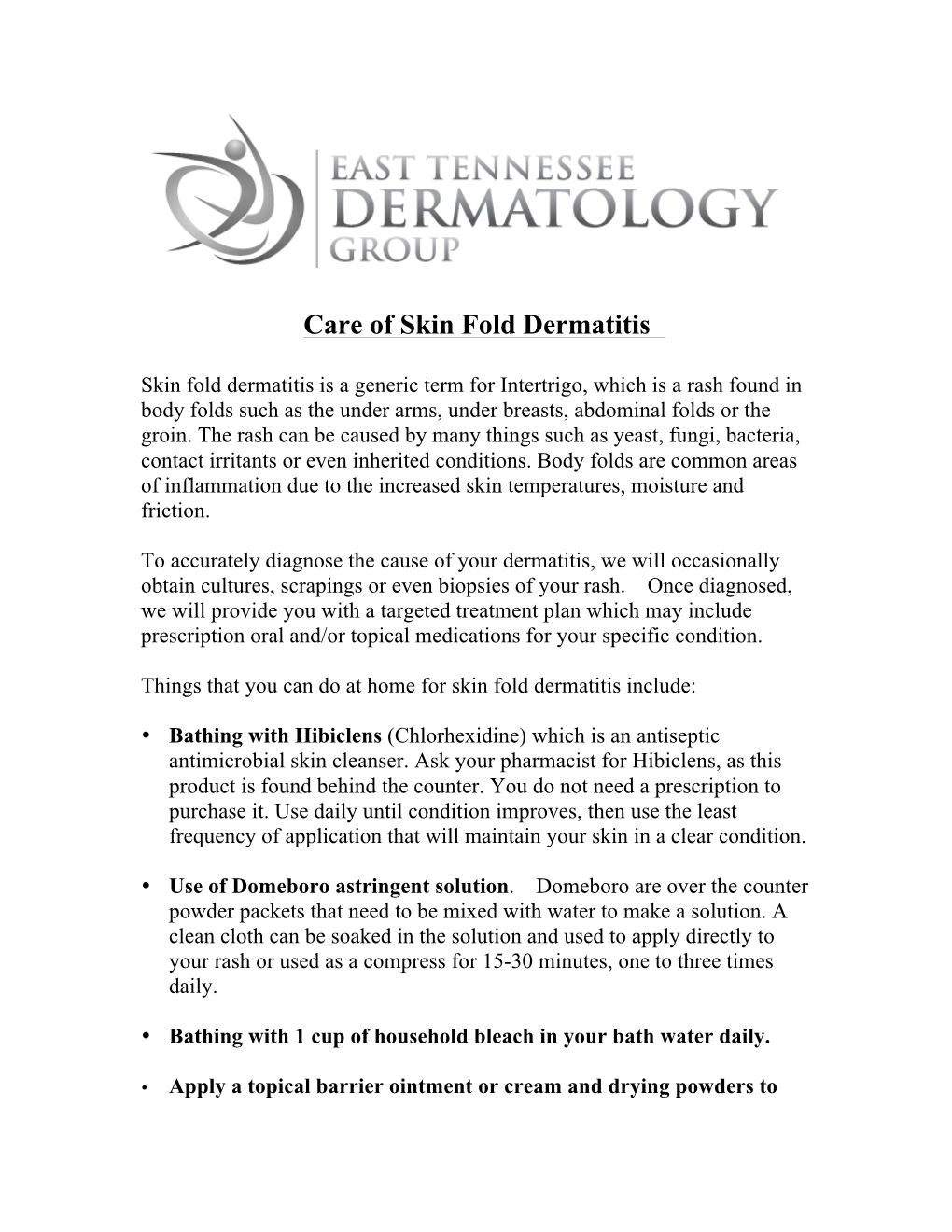 Care of Skin Fold Dermatitis