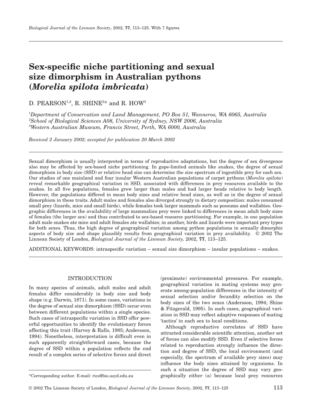 Sex-Specific Niche Partitioning and Sexual Size