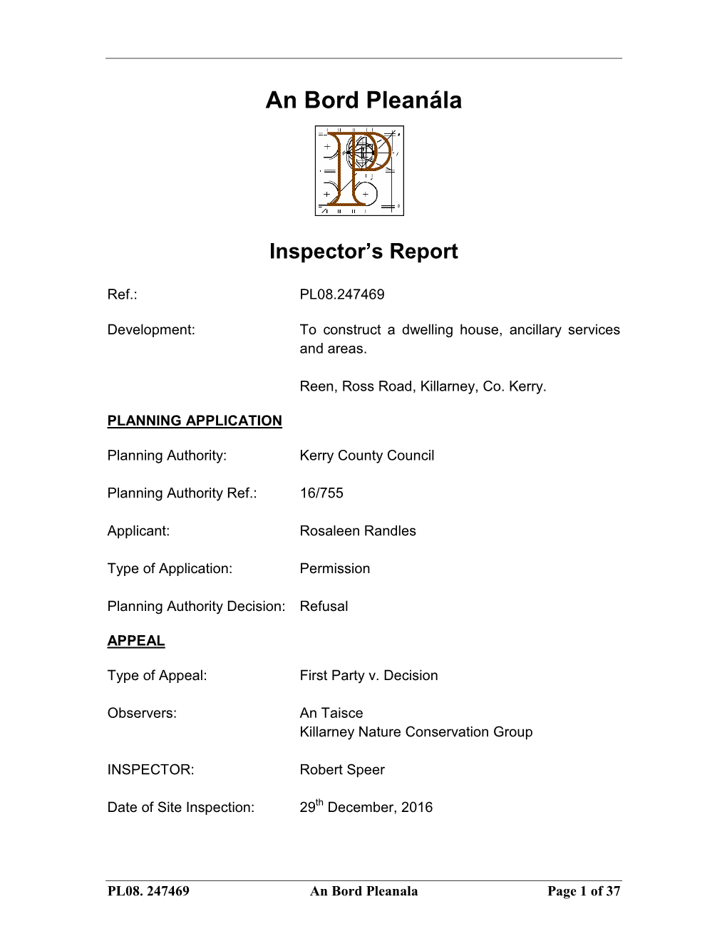 An Bord Pleanála Inspector's Report