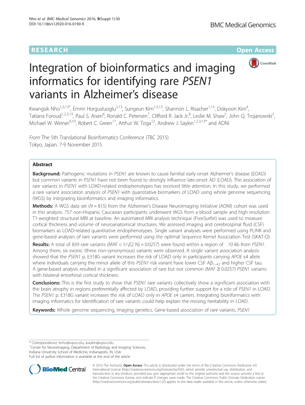 Integration of Bioinformatics and Imaging Informatics for Identifying