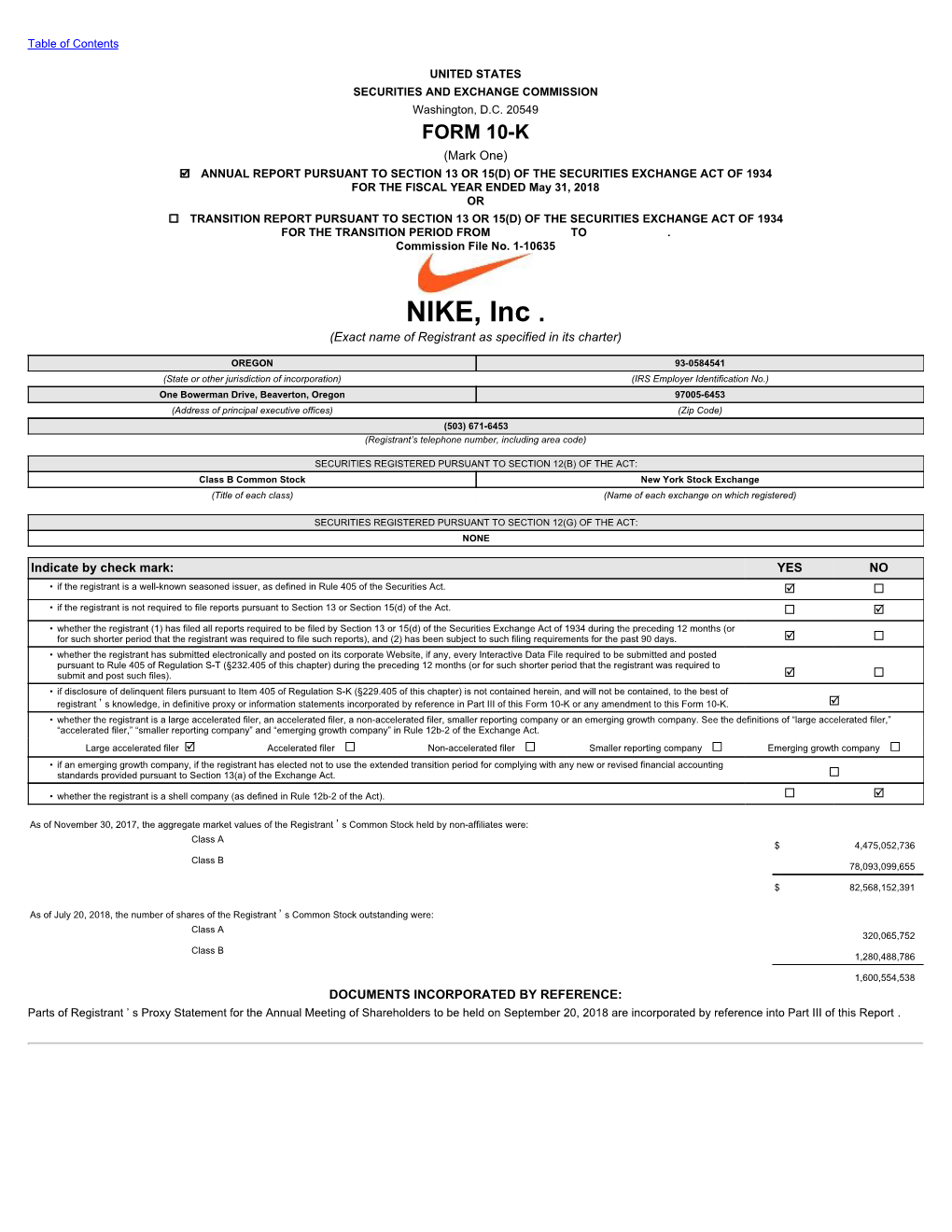 NIKE, Inc . (Exact Name of Registrant As Specified in Its Charter)