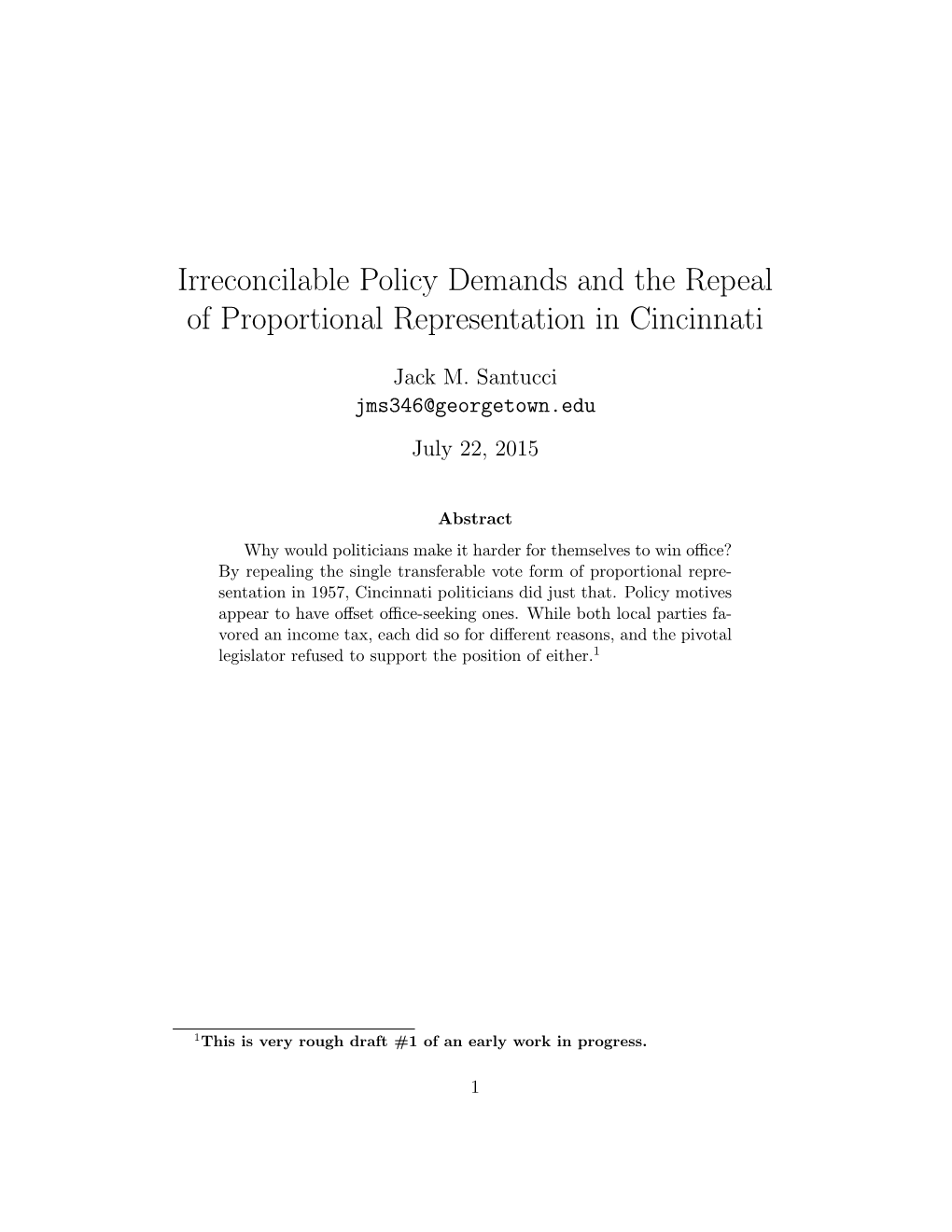 Irreconcilable Policy Demands and the Repeal of Proportional Representation in Cincinnati