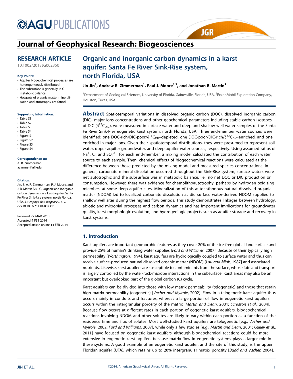 Organic and Inorganic Carbon Dynamics in a Karst Aquifer