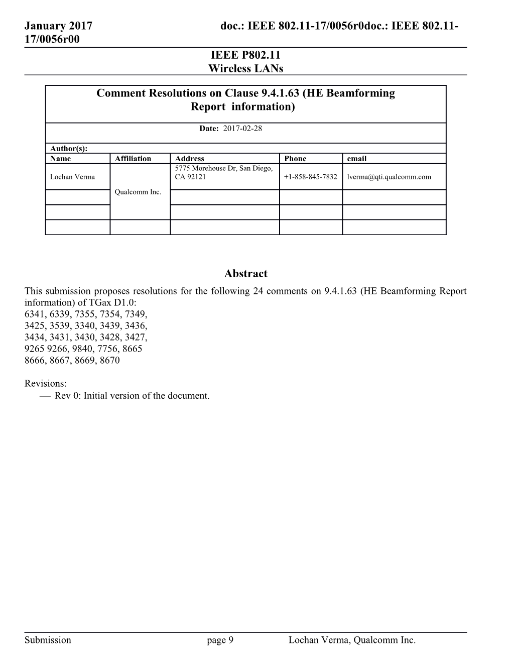 Rev 0: Initial Version of the Document