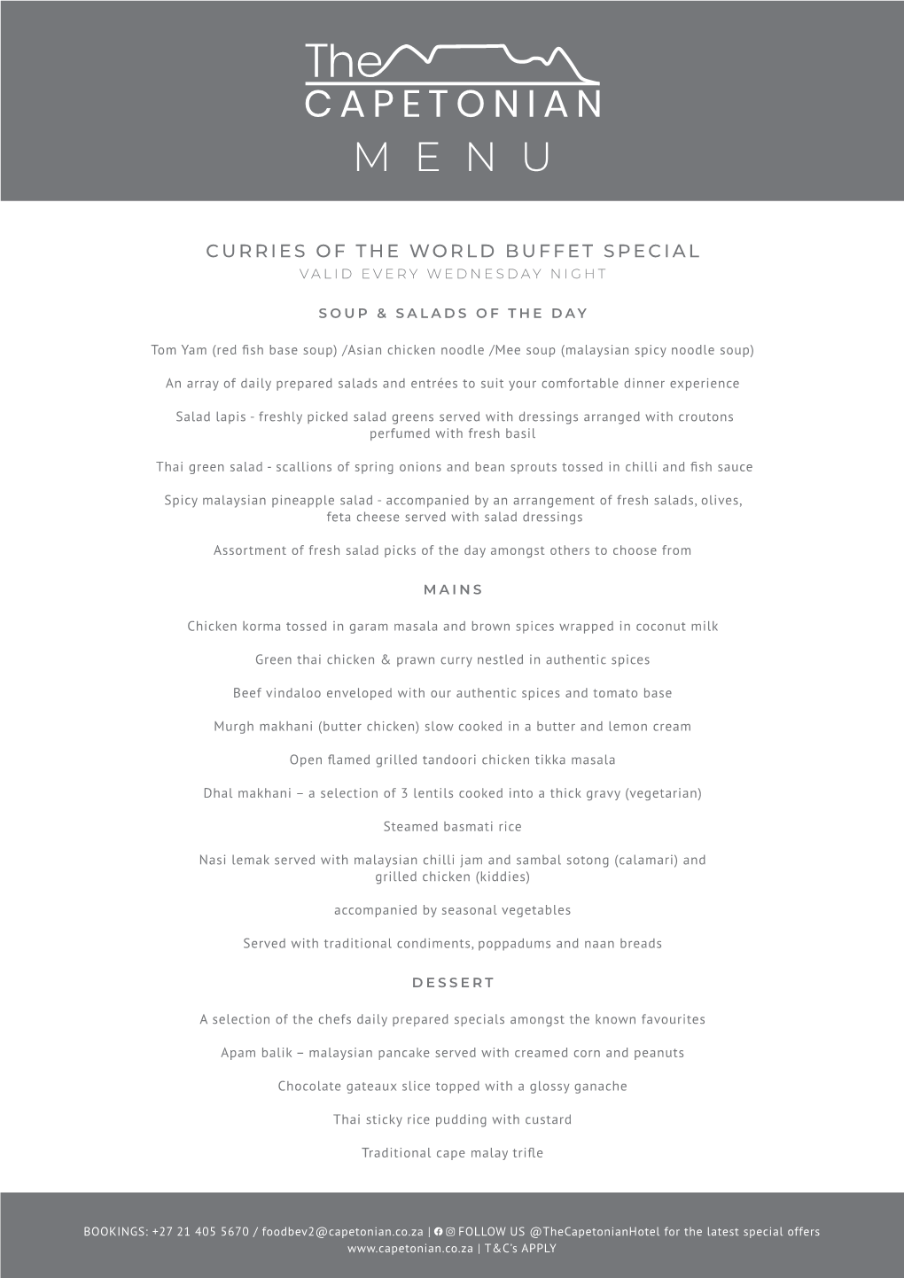 Curries of the World Buffet Menu