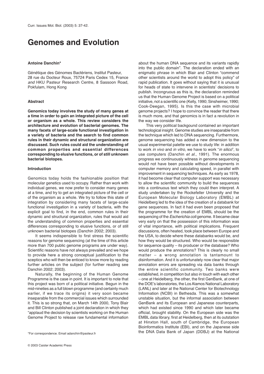 Genomes and Evolution 37