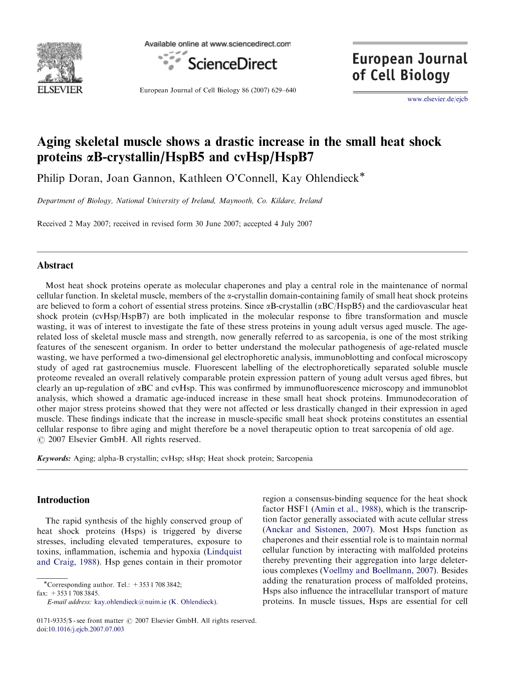 Aging Skeletal Muscle Shows a Drastic Increase in the Small Heat Shock