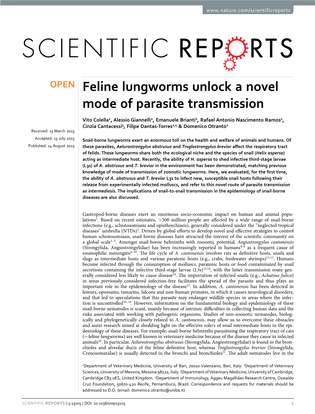 Feline Lungworms Unlock a Novel Mode of Parasite Transmission