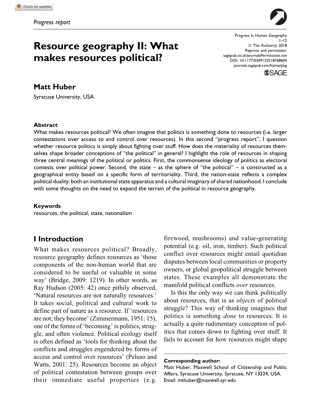 Resource Geography II: What Makes Resources Political?