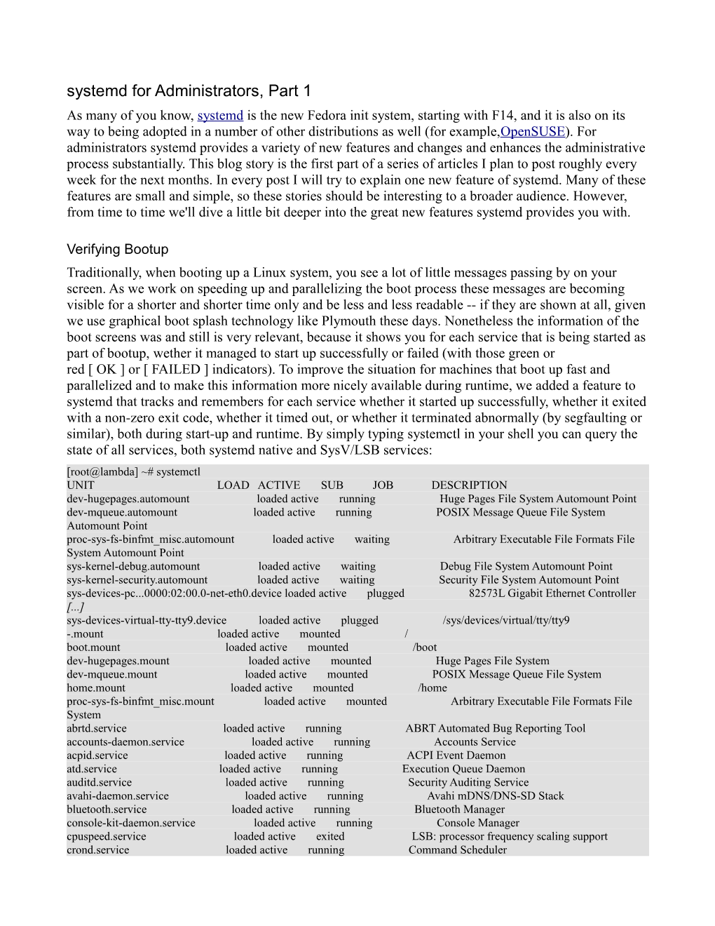 Systemd for Administrators, Part 1