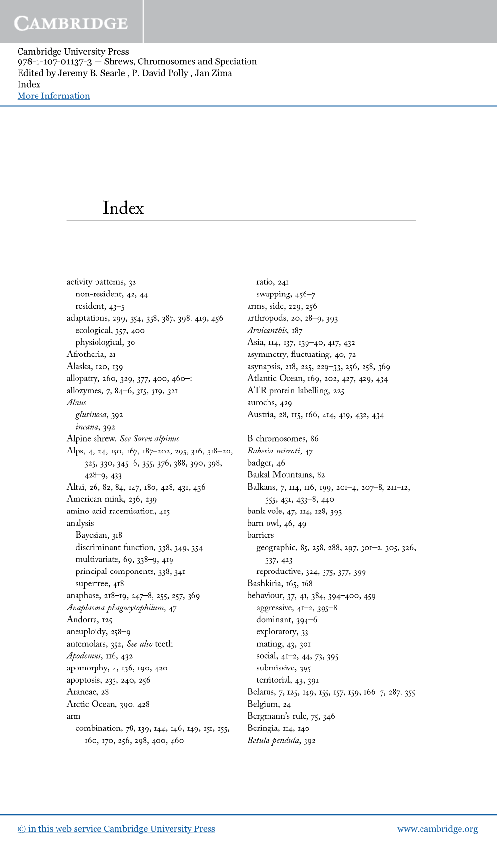 Cambridge University Press 978-1-107-01137-3 — Shrews, Chromosomes and Speciation Edited by Jeremy B