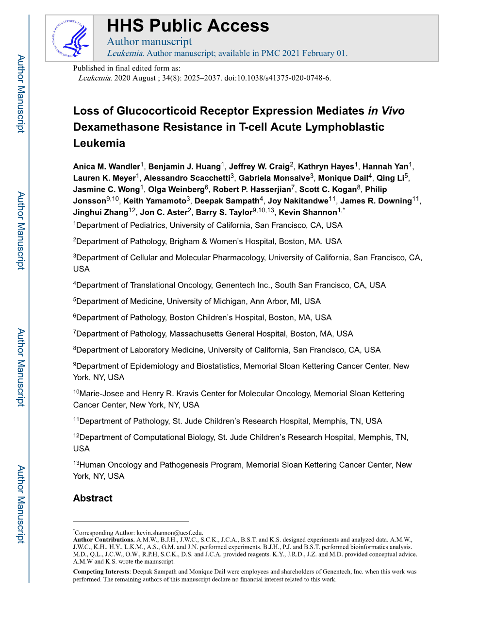 Loss of Glucocorticoid Receptor Expression Mediates in Vivo Dexamethasone Resistance in T-Cell Acute Lymphoblastic Leukemia