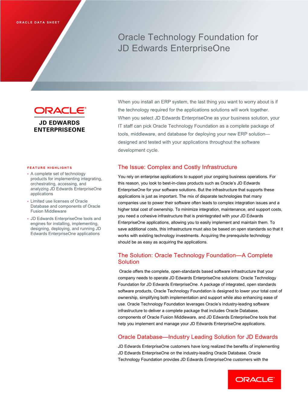 Oracle Technology Foundation for JD Edwards Enterpriseone Data Sheet