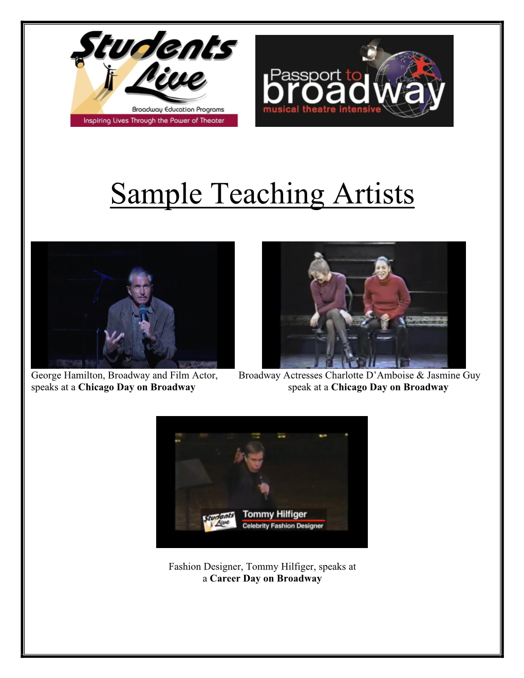 Sample Teaching Artists