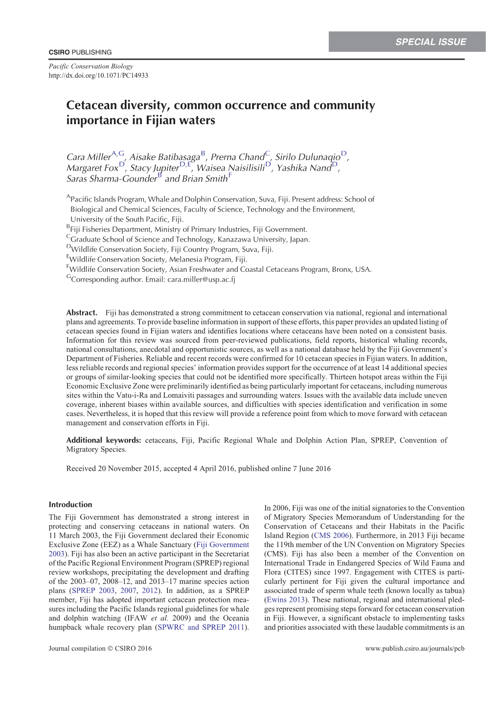 Cetacean Diversity, Common Occurrence and Community Importance in Fijian Waters