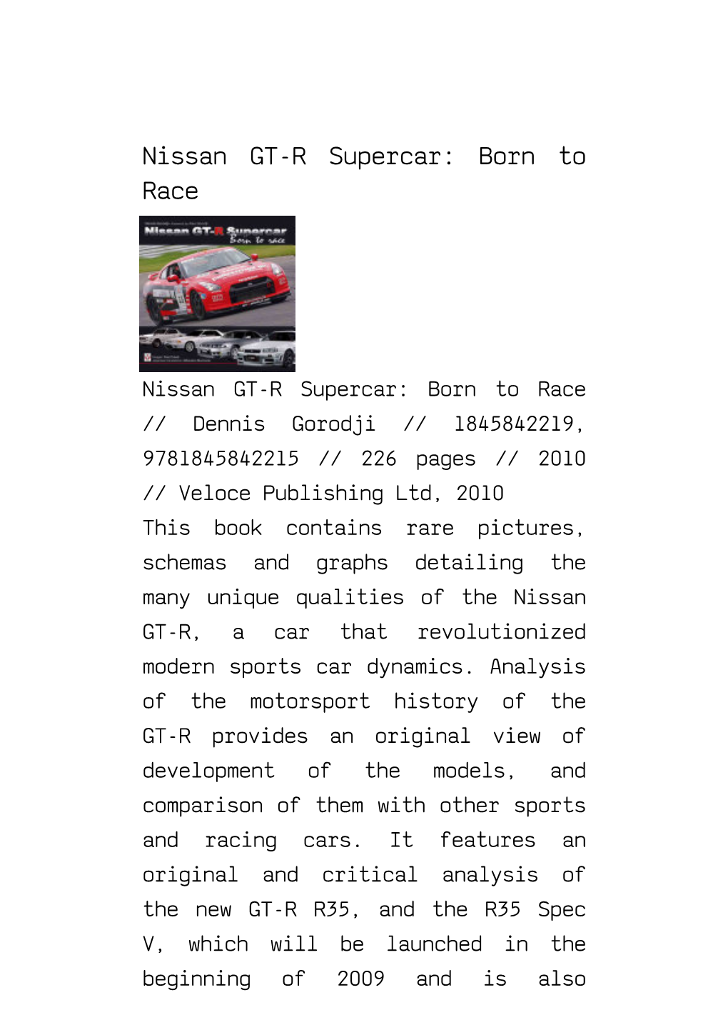 Nissan GT-R Supercar: Born to Race