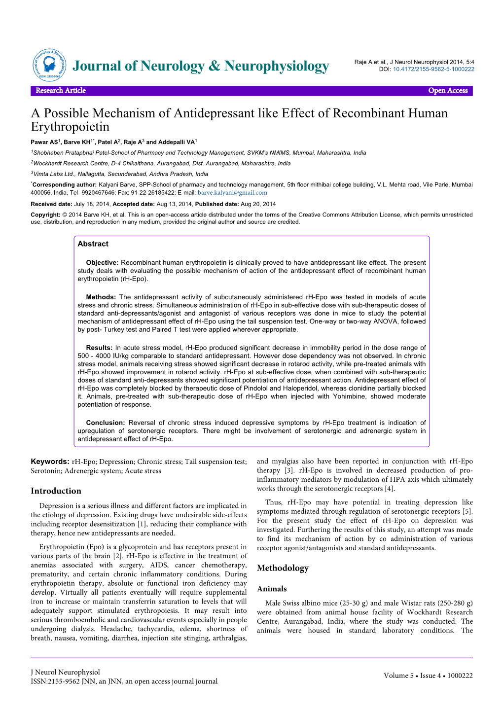 A Possible Mechanism of Antidepressant Like Effect Of