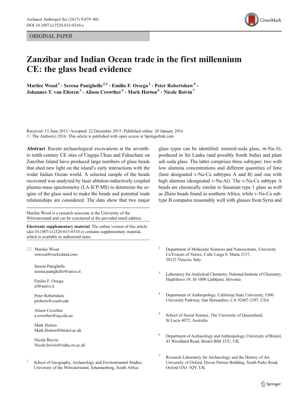 Zanzibar and Indian Ocean Trade in the First Millennium CE: the Glass Bead Evidence