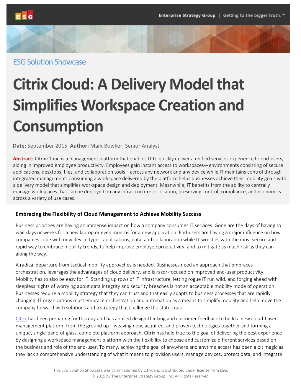 Citrix Cloud: a Delivery Model That Simplifies Workspace Creation and Consumption