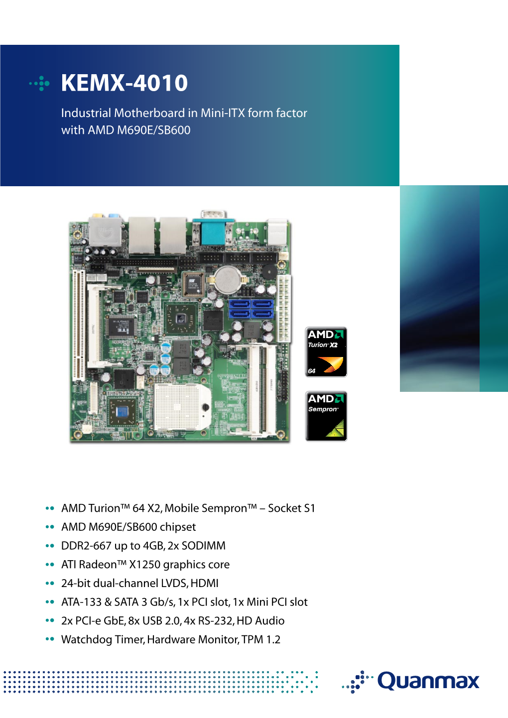 KEMX-4010 Industrial Motherboard in Mini-ITX Form Factor with AMD M690E/SB600