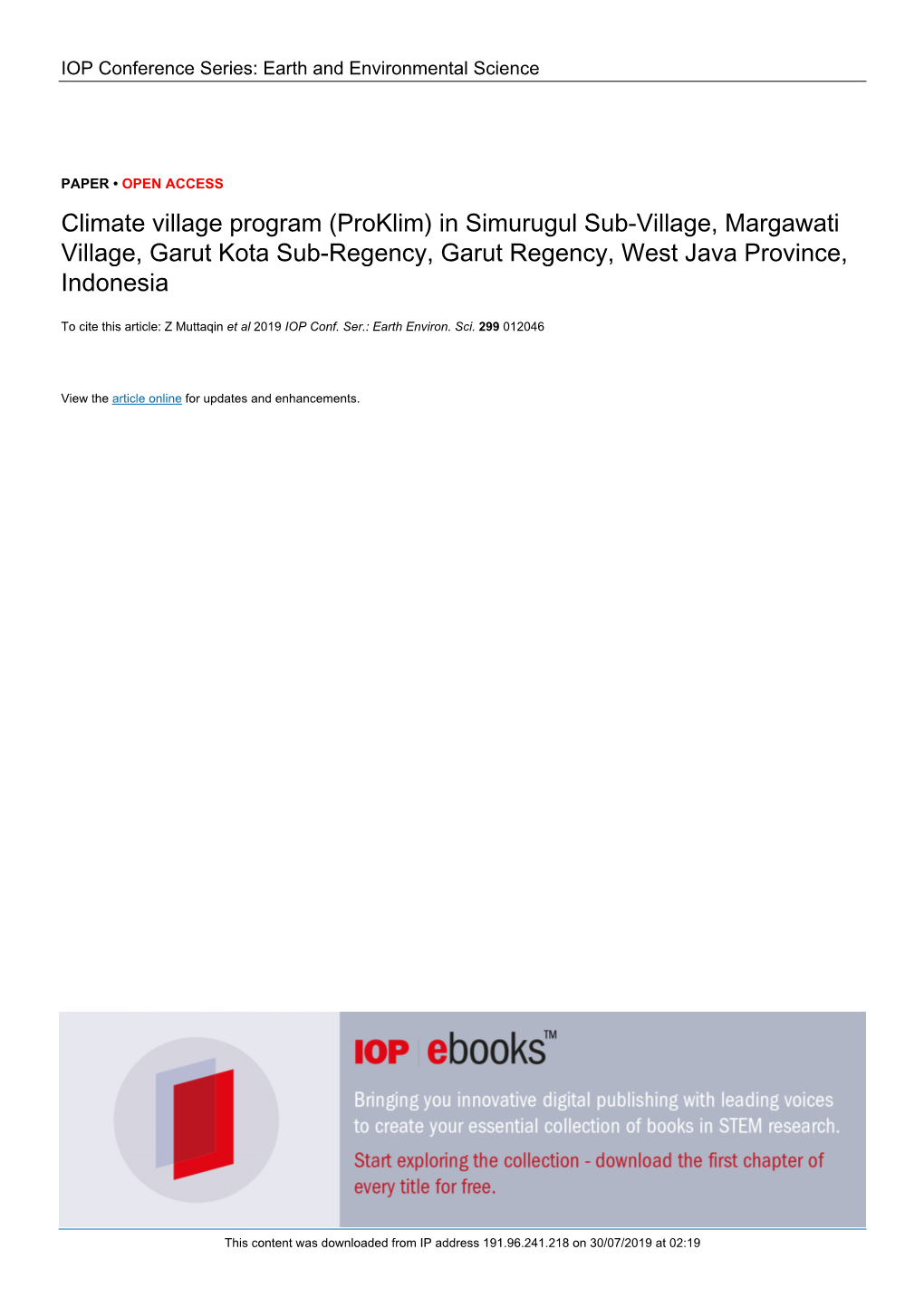 Climate Village Program (Proklim) in Simurugul Sub-Village, Margawati Village, Garut Kota Sub-Regency, Garut Regency, West Java Province, Indonesia