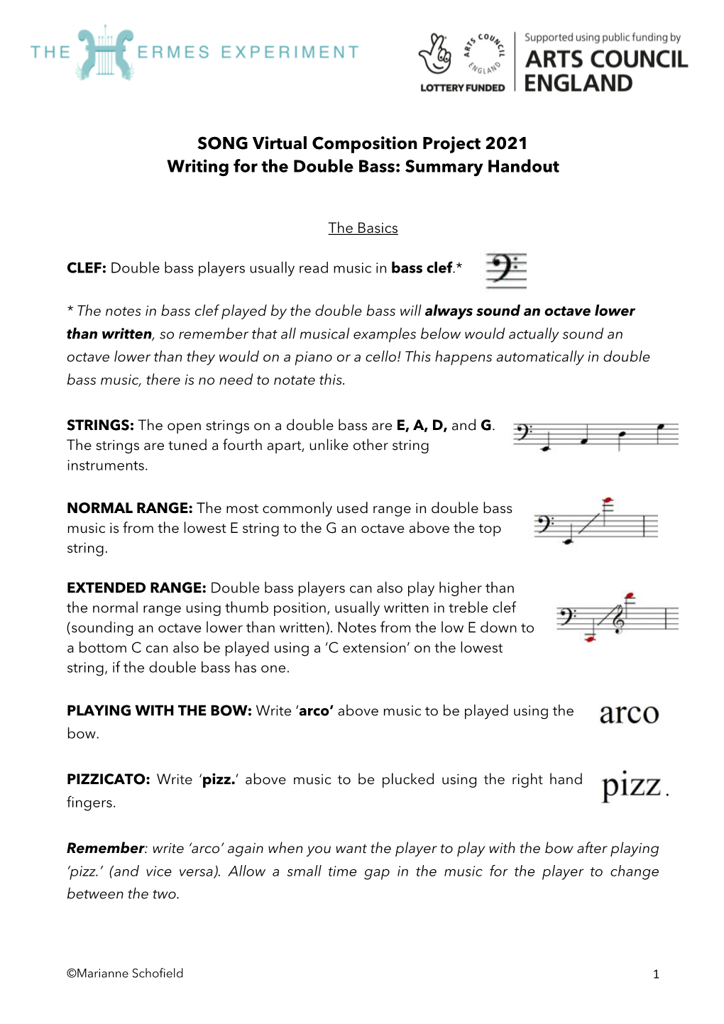 SONG VCP Writing for Double Bass Handout