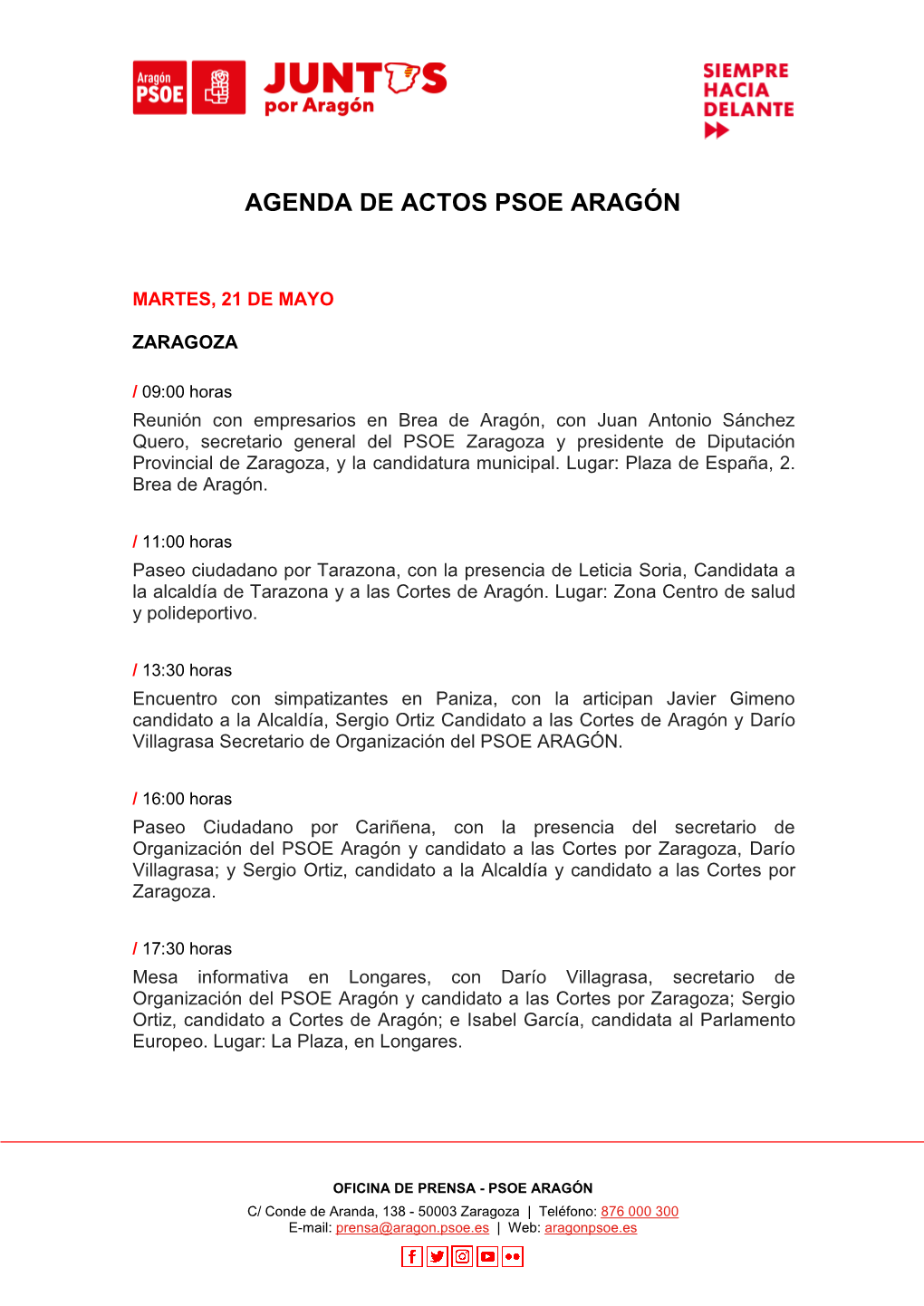 Agenda De Actos Psoe Aragón