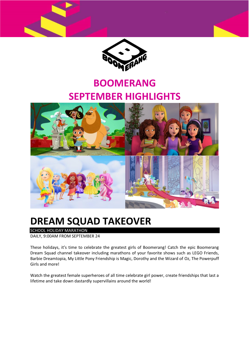 Boomerang September Highlights Dream Squad