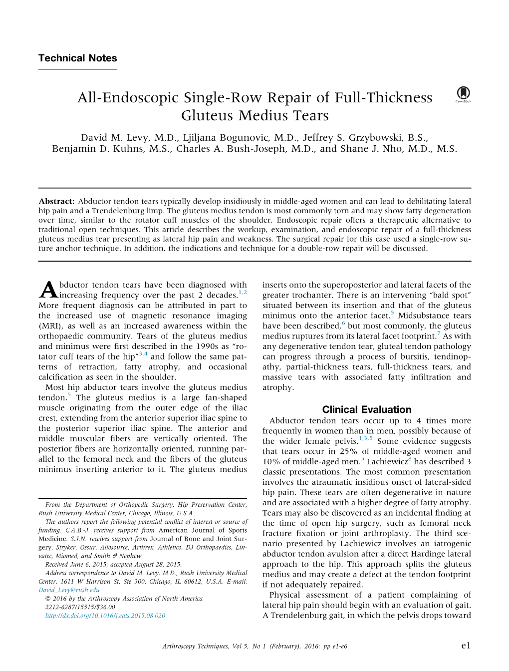 All-Endoscopic Single-Row Repair of Full-Thickness Gluteus Medius Tears David M