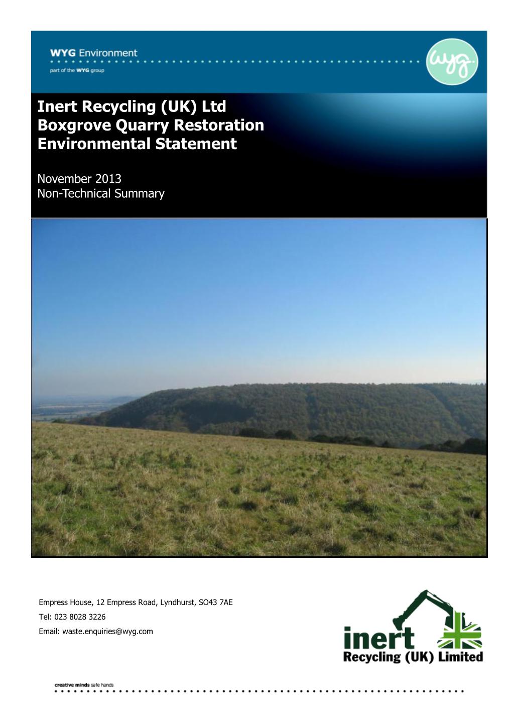 Inert Recycling (UK) Ltd Boxgrove Quarry Restoration Environmental Statement