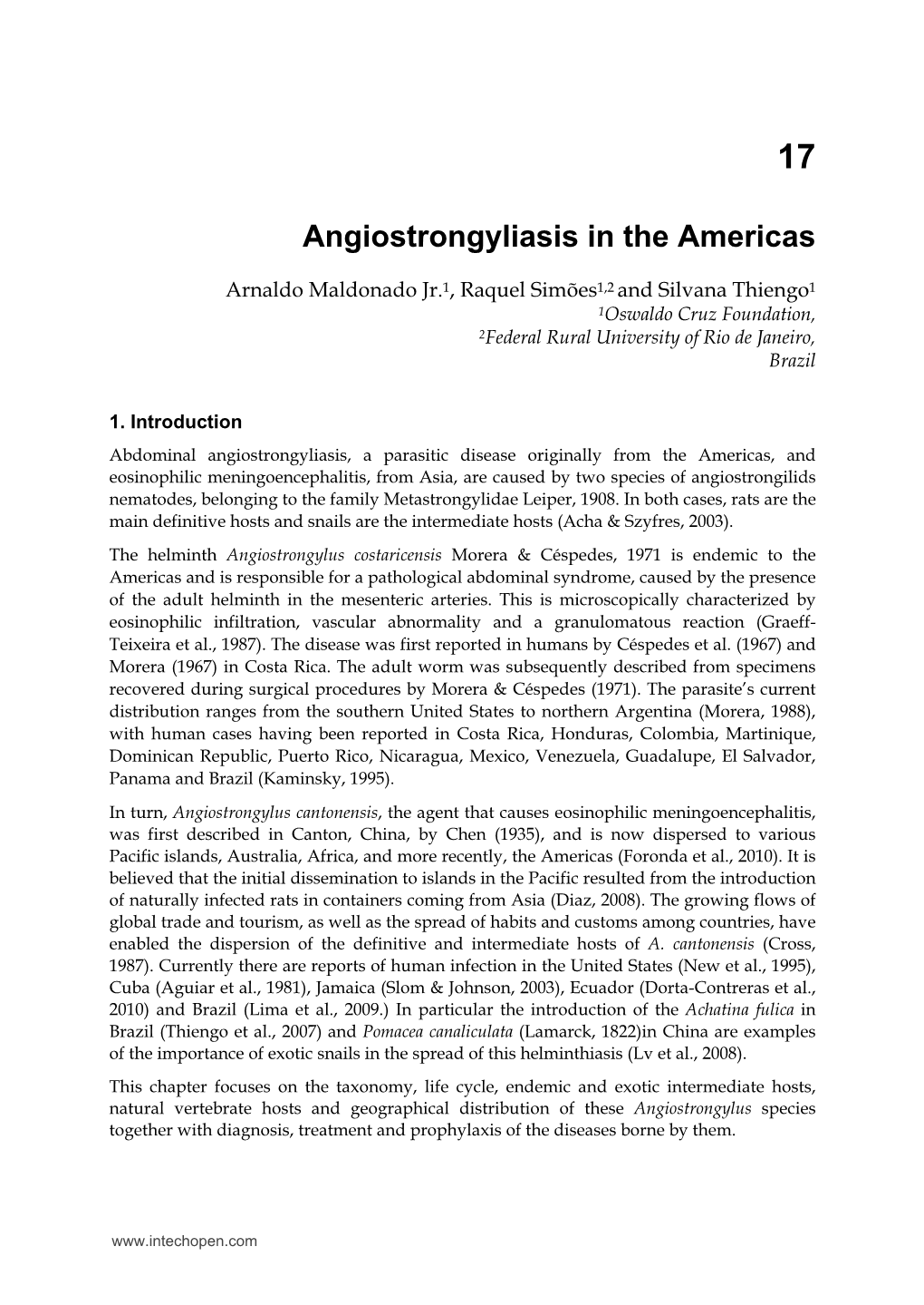 Angiostrongyliasis in the Americas