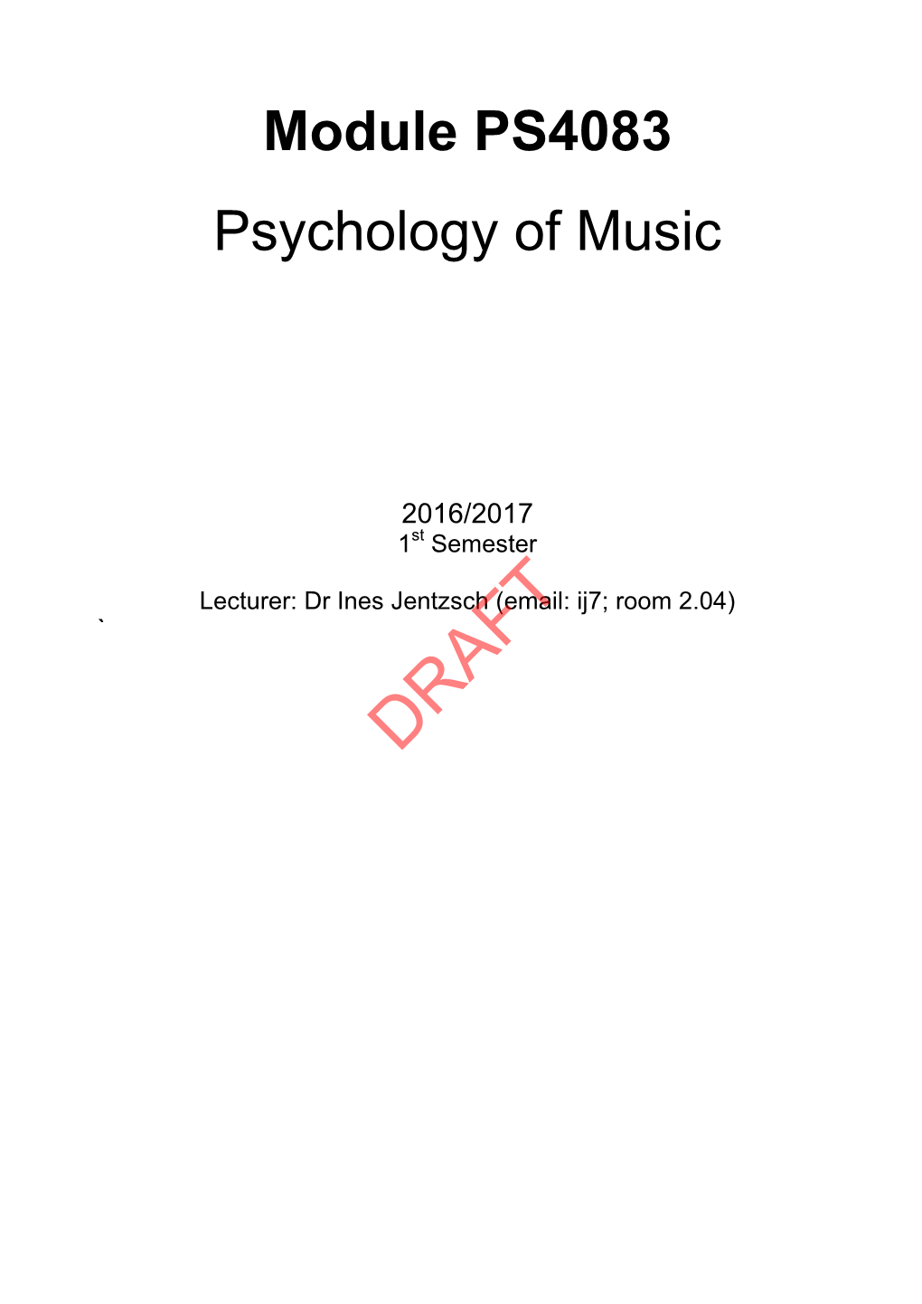 PS4083 Psychology of Music