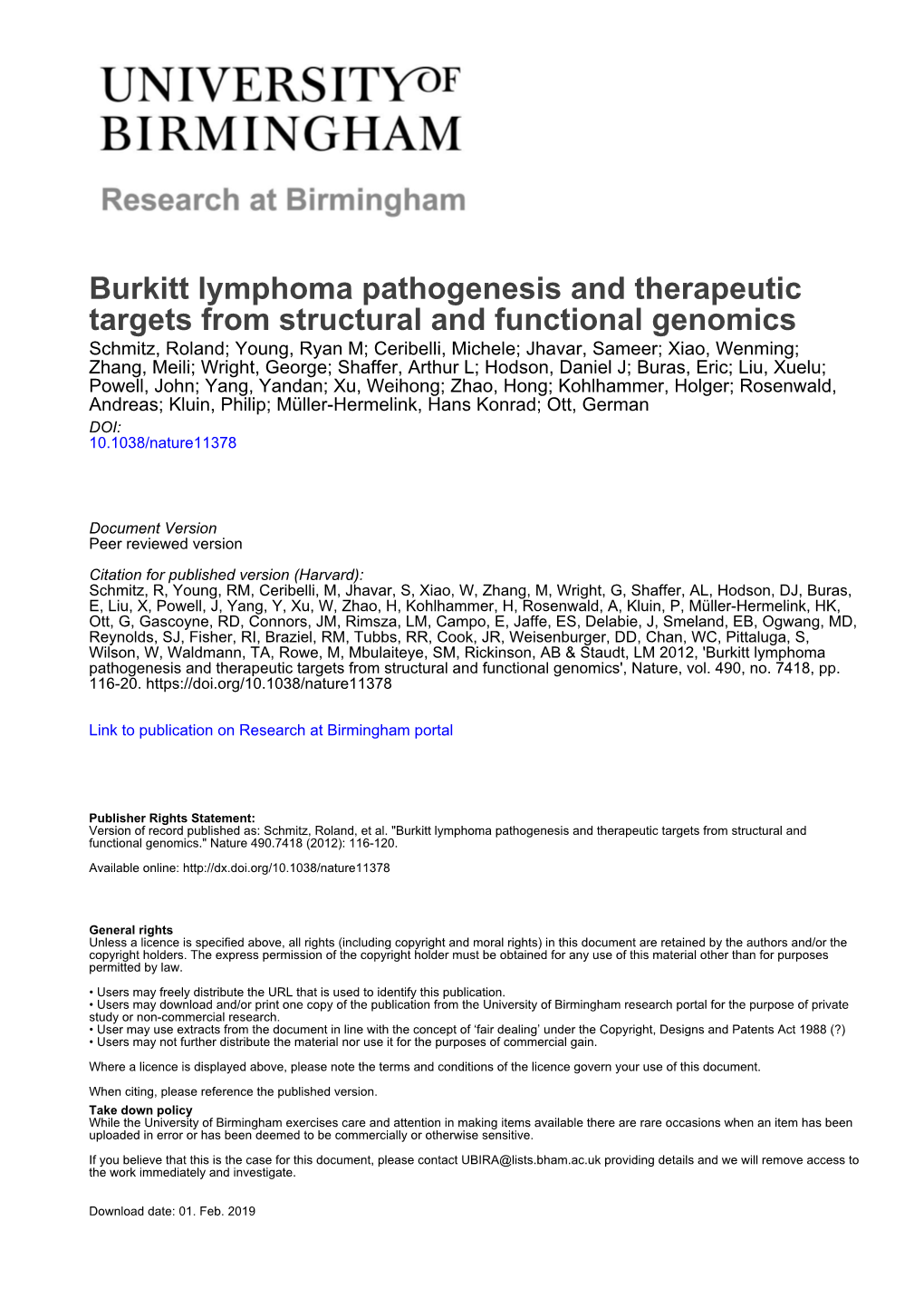 Burkitt Lymphoma Pathogenesis and Therapeutic Targets from Structural