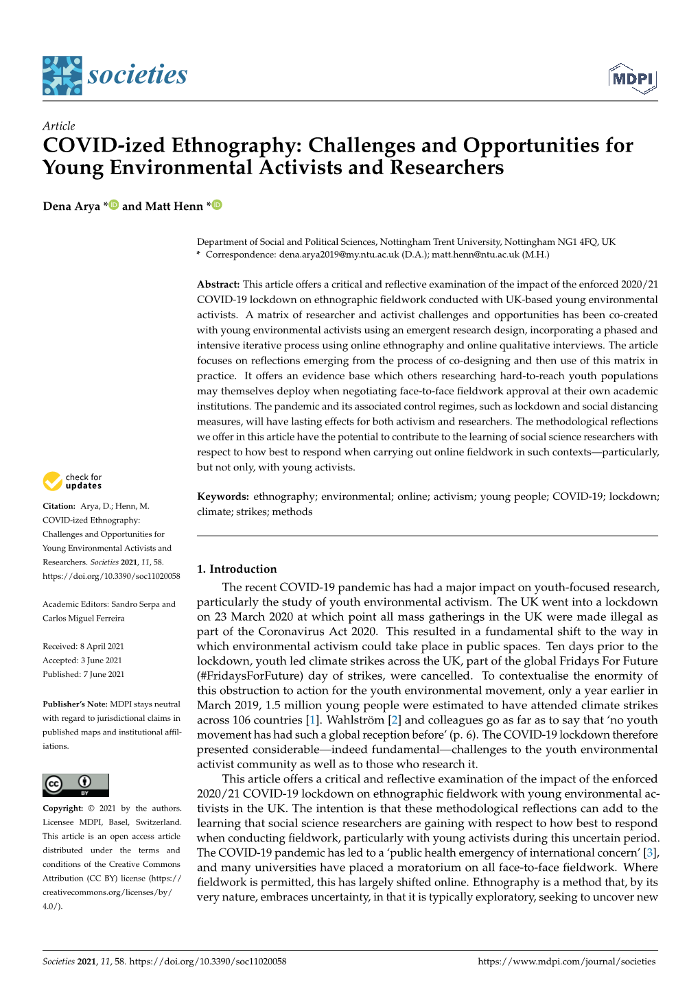 COVID-Ized Ethnography: Challenges and Opportunities for Young Environmental Activists and Researchers