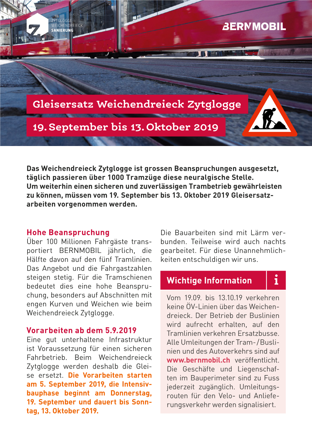 Gleisersatz Weichendreieck Zytglogge 19. September Bis 13. Oktober 2019